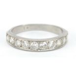 Unmarked white gold and platinum diamond half eternity ring, size P, 4.2g : For Further Condition