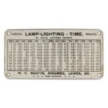 Lamp lighting time perpetual indicator enamel plaque by Royal Letters Patent, 15cm x 7.5cm : For