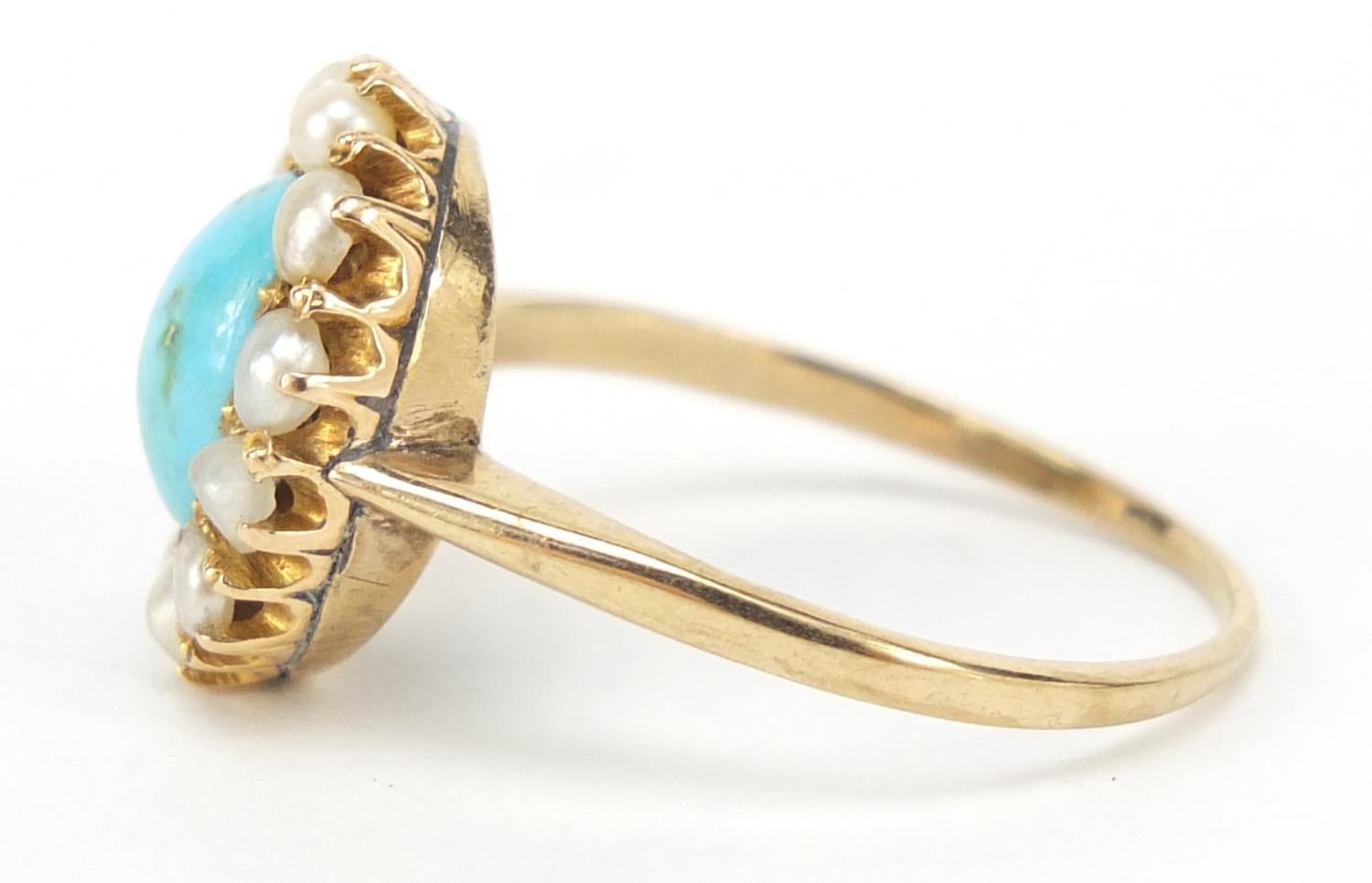 9ct gold turquoise and pearl ring, size P, 2.9g : For Further Condition Reports Please Visit Our - Image 2 of 3