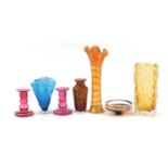 Art Glassware including a Whitefriars style square section vase and Carnival, the largest 28.5cm