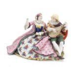 Dresden hand painted porcelain figure group, 21.5cm wide : For Further Condition Reports Please