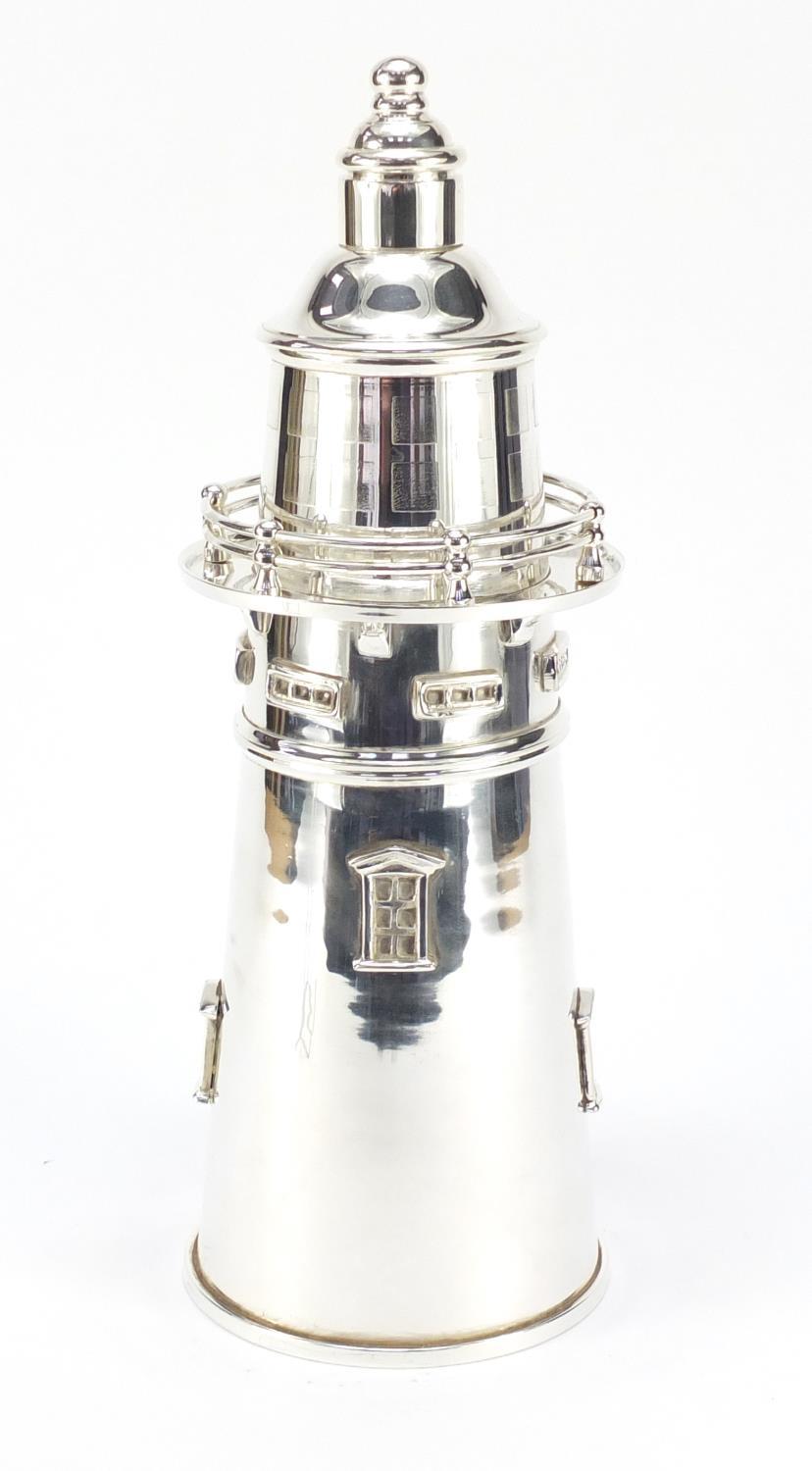 Large silver plated cocktail shaker in the form of a lighthouse, 35.5cm high : For Further Condition - Image 4 of 7