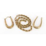 Broken 9ct gold jewellery comprising a rope twist bracelet and two earrings, 2.5g : For Further