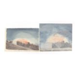 Fire at The Royal Statham Opera House, two 19th century watercolours on card, unframed, the