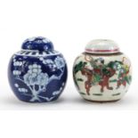 Two Chinese porcelain ginger jars including a blue and white prunus example, the largest 14cm high :