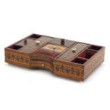 Victorian Tunbridge ware desk tidy with micro mosaic floral inlay and base drawer, 6cm H x 28.5cm