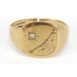 Broken 9ct gold diamond signet ring, size T, 4.7g : For Further Condition Reports Please Visit Our