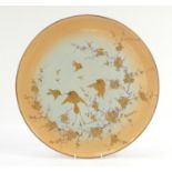 Victorian aesthetic pottery wall charger gilded with birds amongst peony blossom, 42cm in diameter :