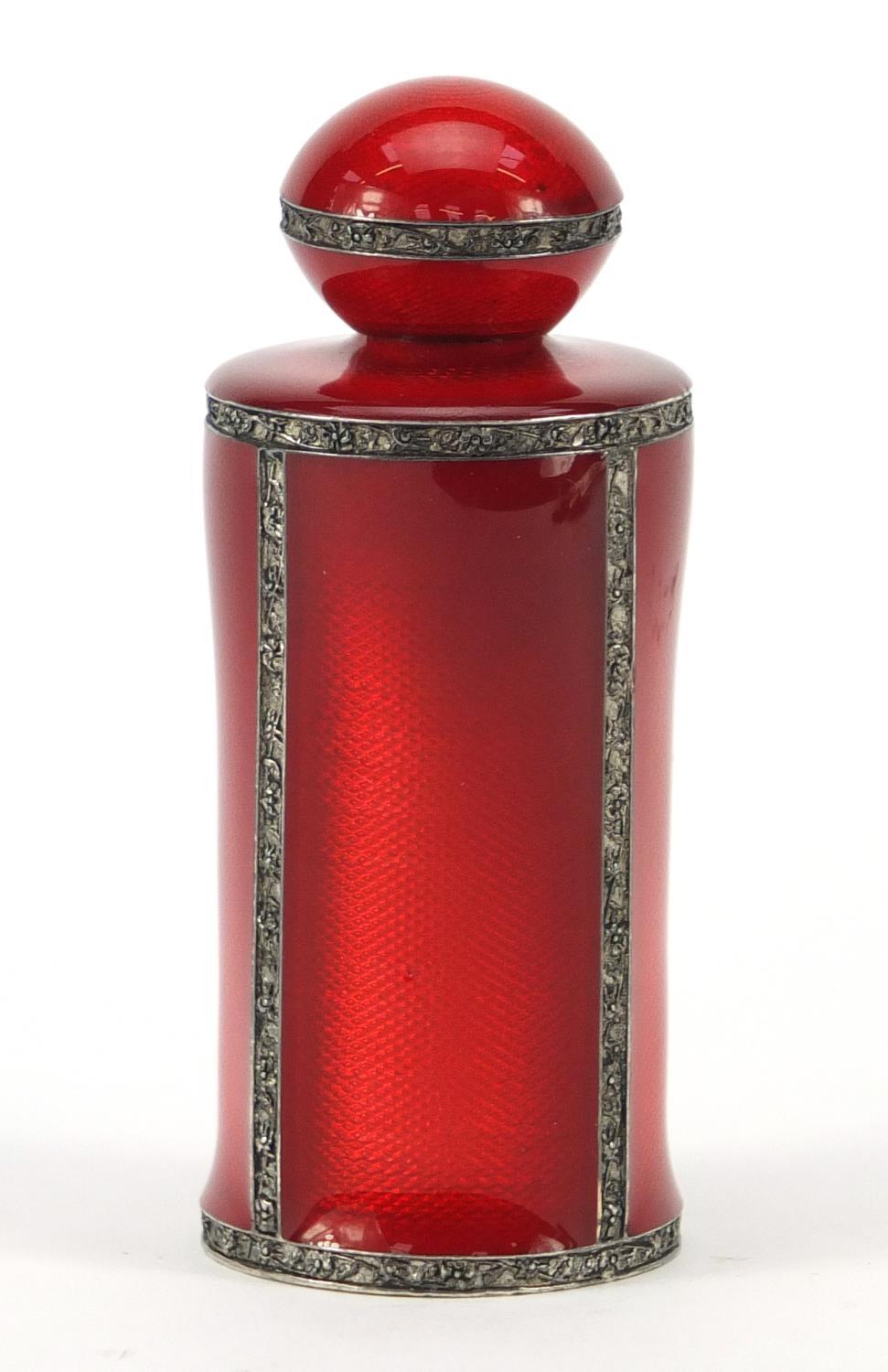 Red guilloche enamel scent bottle, 8.5cm high : For Further Condition Reports Please Visit Our - Image 2 of 7