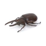 Large Japanese patinated bronze Hercules beetle with articulated wings, 10cm in length : For Further