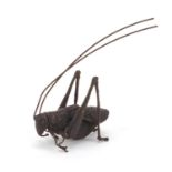 Japanese patinated bronze cricket, 6cm high : For Further Condition Reports Please Visit Our