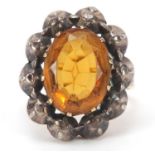 Antique unmarked gold citrine and diamond ring, size K, 6.4g : For Further Condition Reports