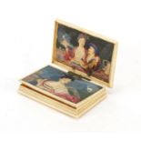 18th/19th century ivory card case with hidden compartment hand painted with two panels of lovers