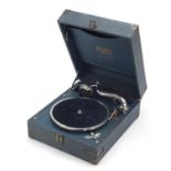 Vintage Alba portable blue wind up gramophone : For Further Condition Reports Please Visit Our