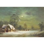 Wheeler - Russian snowy landscape, oil on canvas, mounted and framed, 53.5cm x 37.5cm : For