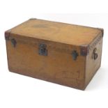 Early Louis Vuitton leather and metal bound steamer/travelling trunk with twin handles and lift