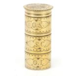 19th century continental sterling silver gilt three section anointing oil box by Benzigler Broz,