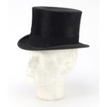 Early 20th century moleskin top hat by PR of London, interior size 20cm x 16.5cm : For Further