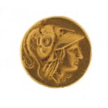 Ancient Greece Amphipolis gold stater showing Alexander the Great and head of Pallas Athene, 7.