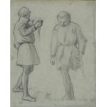 Attributed to Henry Stacy Marks - Two men, 19th century pencil on paper, framed and glazed, 23.5cm x