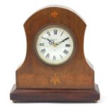 Edwardian inlaid mahogany mantel clock, 22cm high : For Further Condition Reports Please Visit Our