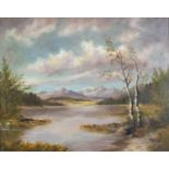 Jean Batten - Loch Lomond, oil on canvas, label verso, framed, 49.5 x 39cm : For Further Condition