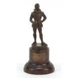 Early 20th century patinated bronze bowling trophy in the form of Sir Francis Drake, presented to