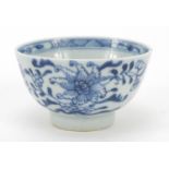 Blue and white porcelain tea bowl hand painted with flowers, 7.5cm in diameter : For Further