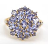 9ct gold purple stone cluster ring, possibly iolite, size Q, 4.6g : For Further Condition Reports