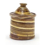 19th century agate ware pottery tobacco jar and cover, 15.5cm high : For Further Condition Reports