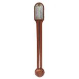 Georgian style mahogany stick barometer thermometer with silvered dial, 90cm high : For Further