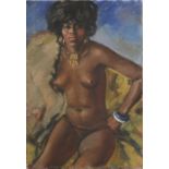 Portrait of a nude African female, oil on canvas, unframed, 84cm x 58.5cm : For Further Condition
