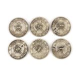 Six Chinese silver coloured metal buttons, each 3.2cm in diameter : For Further Condition Reports