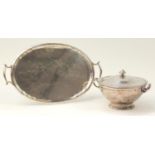 Continental silver plated vegetable tureen and cover and a serving tray retailed by W Greenwood &