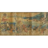 Utagawa Toyokuni - Warriors, 19th century Japanese triptych wood block print, framed and glazed,