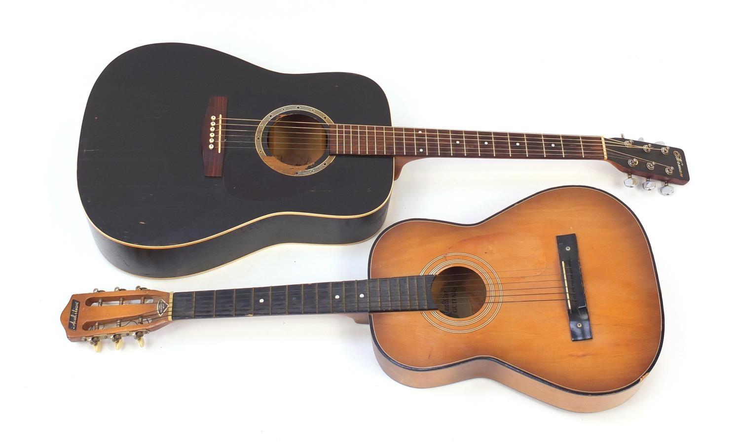 Two wooden acoustic guitars comprising Norman model B18 and Audition guitar : For Further