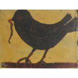 Bird with a worm, early 20th century Folk Art oil on panel, framed, 37.5cm x 28cm : For Further