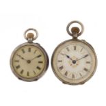 Two ladies silver pocket watches with enamel dials, the largest 3.4cm in diameter : For Further