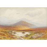 W J Gibbs 1932 - Mountainous landscape, watercolour, mounted, unframed, 45cm x 33cm : For Further