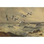 Roland Green - Sheld-duck going to sea, heightened watercolour, Arthur Ackerman & Son label verso,