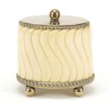 19th century carved ivory tea caddy with silver plated mounts on ball feet, 11cm high : For