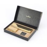 Sheaffer brass fountain pen and ballpoint pen set with cases and box, the fountain pen with 14K gold
