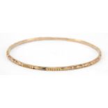 Unmarked gold bangle, (tests as 9ct gold) 6.5cm in diameter, 7.2g : For Further Condition Reports