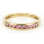9ct gold pink stone half eternity ring, size Q, 1.8g : For Further Condition Reports Please Visit