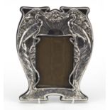 Art Nouveau design silver photo frame embossed with two peacocks, London 1986, 22.5cm x 18cm : For