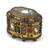 Large Italian ormolu mounted table casket with pietra dura panels inlaid with flowers, set with