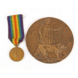 British military World War I Victory medal and Death Plaque with paperwork, the Victory medal
