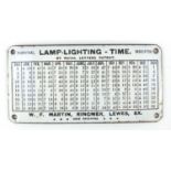 Lamp lighting time perpetual indicator enamel plaque by Royal Letters Patent, 15cm x 7.5cm : For