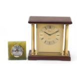 Repport mahogany and brass mantle clock and an Onyx desk barometer, the largest 20.5cm high : For