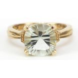 9ct gold green stone ring, size O, 3.8g : For Further Condition Reports Please Visit Our Website,